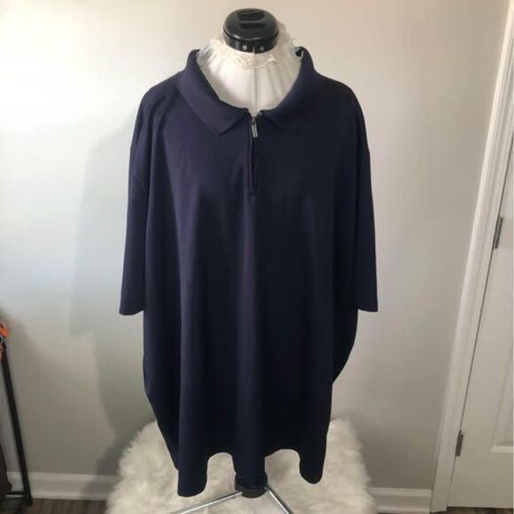 5X Perry Ellis Mens Short Sleeve Navy Blue Collar Shirt C5337 - Picture 1 of 5